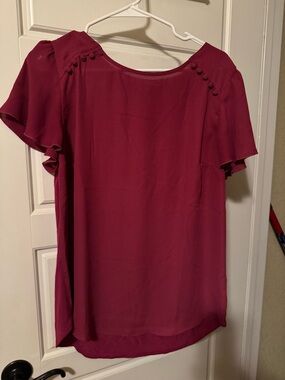 Flutter Sleeve Blouse in Wine with Button Detail